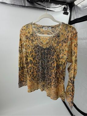 Cato Woman Multicolor Animal Print Rhinestone Knit Top‎ Long Sleeve 18/20W